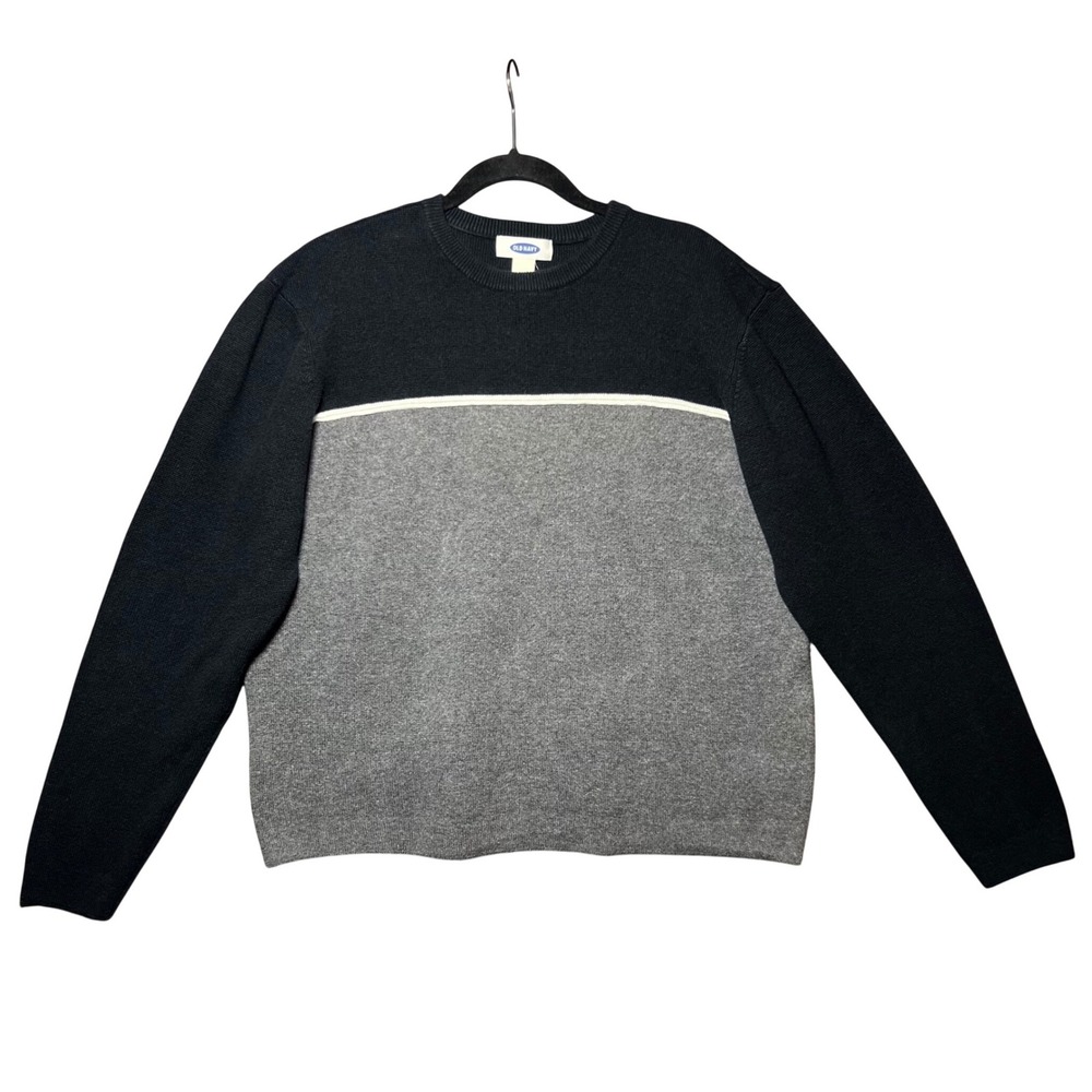 Vintage Y2K Old Navy Colorblock Crewneck Sweater Boxy Black Gray Ramie Cotton L